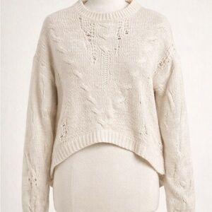360 Cashmere Cream Cable Crewneck Sweater
